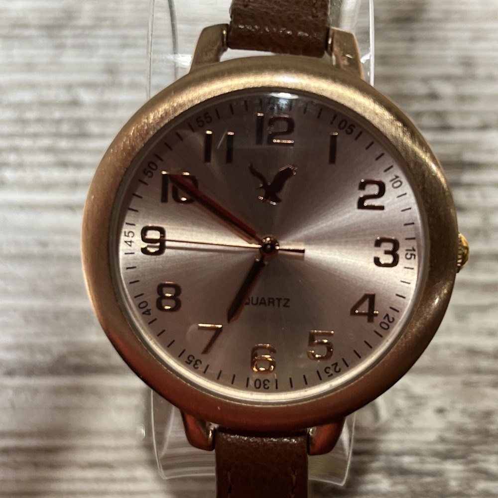 American Eagle Women's Quartz Watch Rose Gold Brown Wrap Band- New Battery!